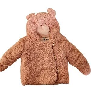 Size 6-12 Mos Infant Pale Mauve Pink Sherpa Jacket with Ears and Hood